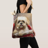 Tote Bag Fête de Noël de Chien Malti Tzu (De près)