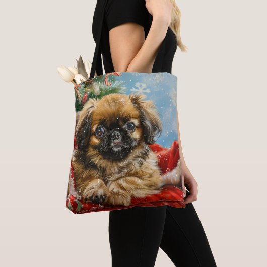 Tote Bag Fête de Noël des chiens de Pékin (De près)