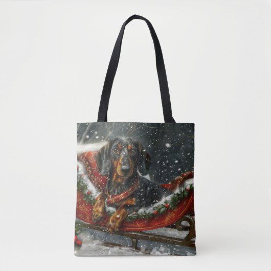 Tote Bag Fête de Noël du chien Dachshund (Devant)