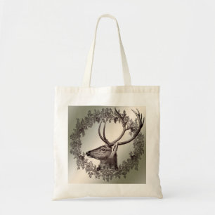 Tote Bag Fête de Noël Fleurs Renne Doré Hiver