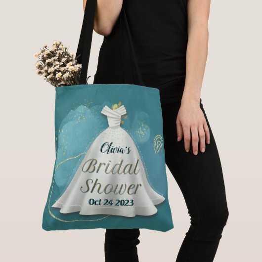 Tote Bag Fête des mariées Mariage Gown Deep Turquoise Gold (De près)