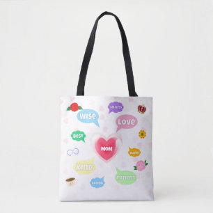 Tote Bag Fête des mères Meilleure maman Mot Nuages Reine Co