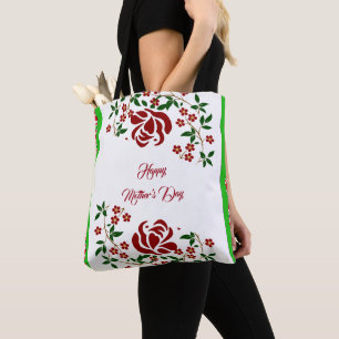 Tote Bag Fête des mères Roses Rouges Florales Feuillage Vég