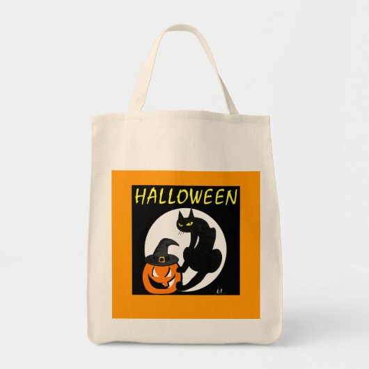 TOTE BAG FÊTE D'HALLOWEEN CHAT NOIR (Devant)