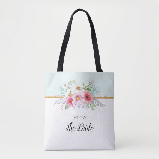 Tote Bag Fête nuptiale rose et bleu turquoise printemps flo (Devant)