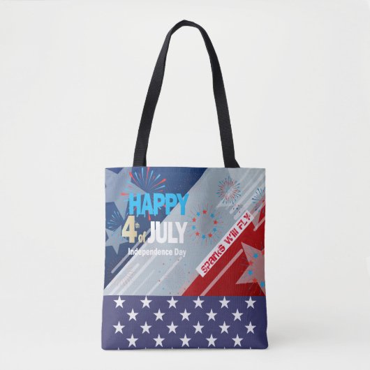 Tote Bag Feu d'artifice 4 juillet American USA Flag Heart F (Devant)