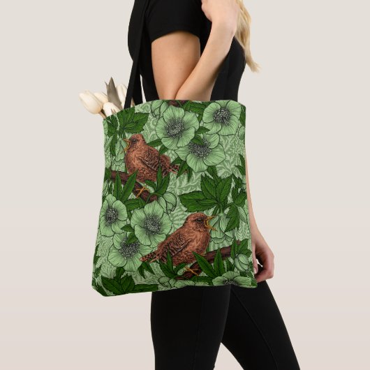 Tote Bag Feu et hellebore, vert clair (De près)