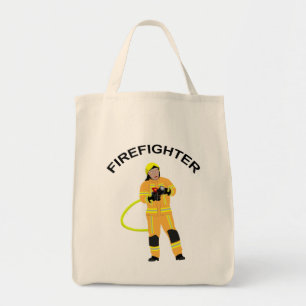Tote Bag Feuerwehrmann in sandfarbener Einsatzkleidung Trag