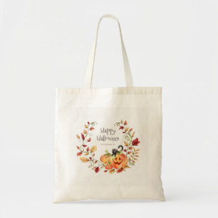 Tote Bag Feuillage d'automne d'Halloween, Chat noir et Citr