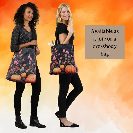 Tote Bag Feuillage d'automne magique Citrouille violet et o