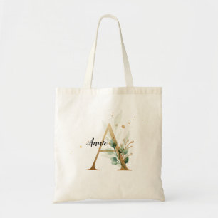 Tote Bag Feuillage d'or vert Élégant feuillage Monogramme