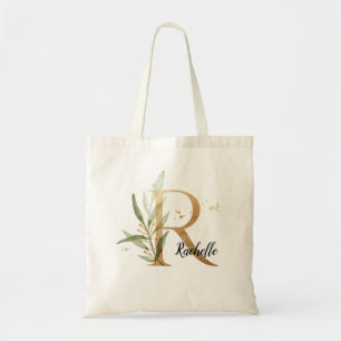 Tote Bag Feuillage d'or vert Élégant feuillage Monogramme