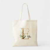 Tote Bag Feuillage d'or vert Élégant feuillage Monogramme " (Devant)