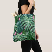 Tote Bag Feuillage Feuille tropical vert & vert (De près)