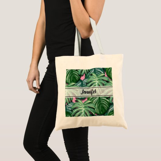 Tote Bag Feuillage Feuille tropical vert & vert (Devant (produit))