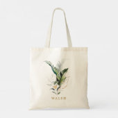 Tote Bag Feuillage tropical aquarelle or calligraphié (Dos)
