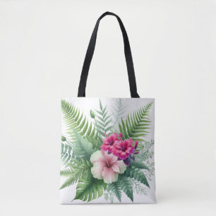 Tote Bag Feuillage Tropical et Fleurs d'Hibiscus