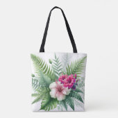 Tote Bag Feuillage tropical et fleurs d'Hibiscus (Dos)