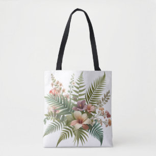 Tote Bag Feuillage tropical et floral hibiscus