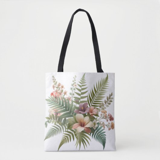 Tote Bag Feuillage tropical et Hibiscus Floral (Devant)
