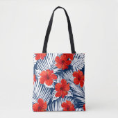 Tote Bag Feuillage tropical Hibiscus floral rouge (Devant)