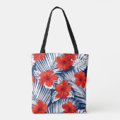 Tote Bag Feuillage tropical Hibiscus floral rouge (Dos)