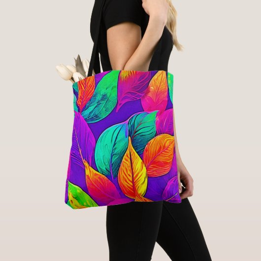 Tote Bag Feuillage Vibrant : Cartoon Néon (De près)