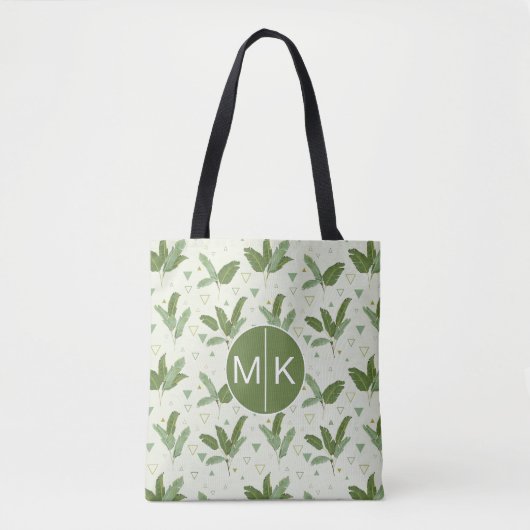 Tote Bag Feuille de banane avec le monogramme des triangles (Devant)
