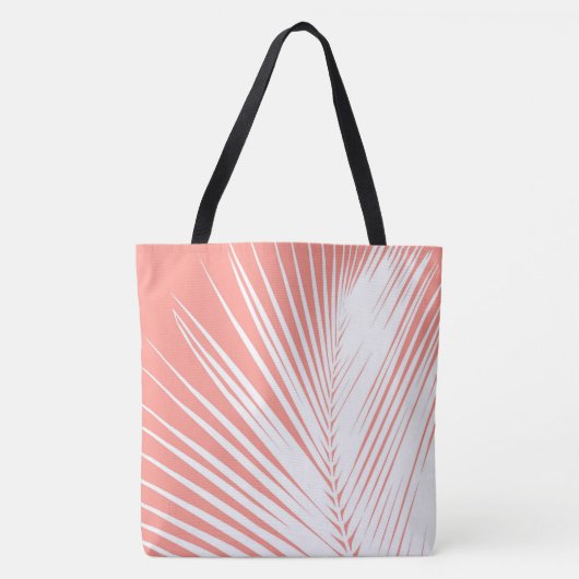 Tote Bag Feuille de palme - blanc sur corail rose (Devant)