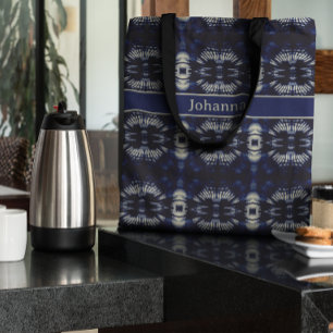 Tote Bag Feuille de palme en bleu Delft, personnalisable