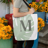 Tote Bag Feuille de palme tropicale verte Monogramme person