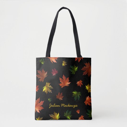 Tote Bag Feuille d'érable canadienne rustique en noir (Devant)