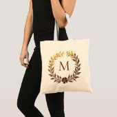 Tote Bag Feuille d'or lavable et monogramme floral personna (Devant (produit))