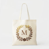 Tote Bag Feuille d'or lavable et monogramme floral personna (Devant)