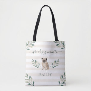 Tote Bag Feuille et rayures botaniques fiers de la maman