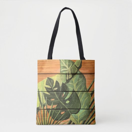 Tote Bag Feuille tropical sur le bois (Devant)