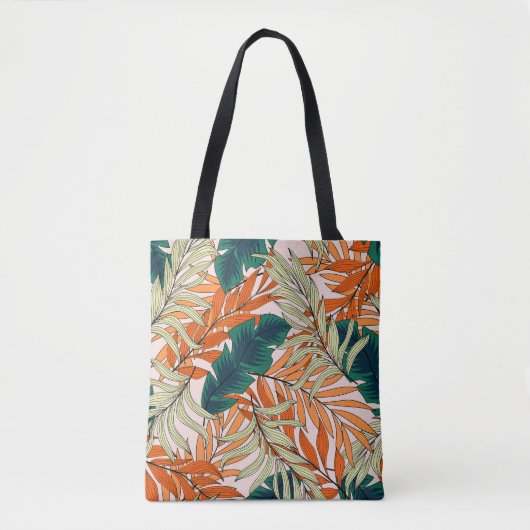 Tote Bag Feuille vert tropical beige, motif sans soudure. (Devant)