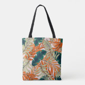 Tote Bag Feuille vert tropical beige, motif sans soudure. (Dos)
