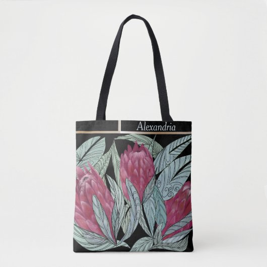 Tote Bag Feuille verte de fleurs de Prothe rose personnalis (Devant)
