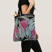 Tote Bag Feuille verte de fleurs de Prothe rose personnalis (De près)