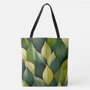 Tote Bag Feuille verte géométrique sur toute impression
