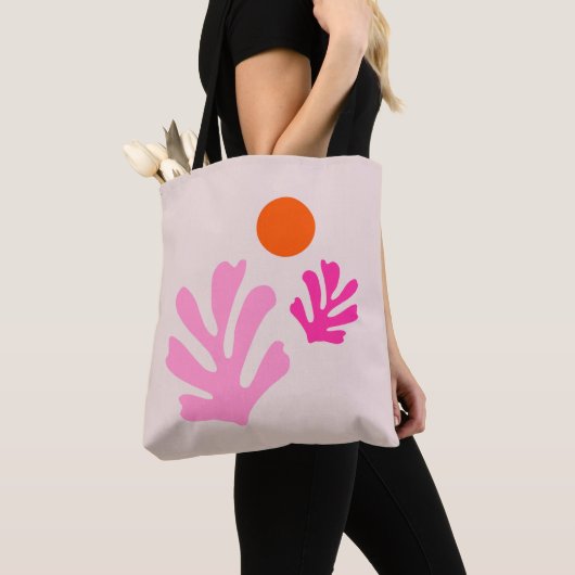 Tote Bag Feuilles Abstraits rose orange moderne formes déco (De près)