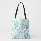 Tote Bag Feuilles bleu vert (Devant)
