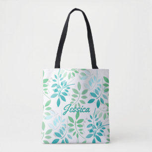 Tote Bag Feuilles bleu vert