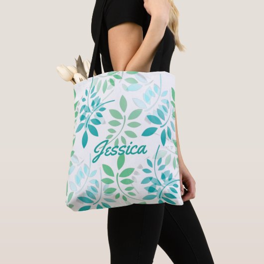 Tote Bag Feuilles bleu vert (De près)