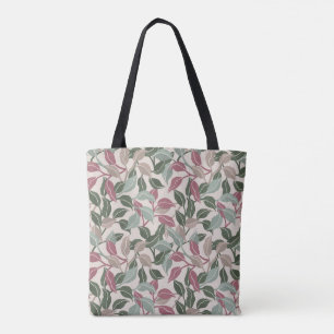 Tote Bag Feuilles Botaniques Sauge Rosé Neutre Élégant