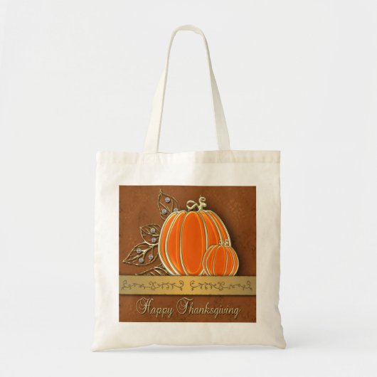 Tote Bag Feuilles Citrouilles précieux de Thanksgiving Gold (Devant)