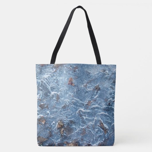 Tote Bag Feuilles Dans La Glace (Bleu) (Devant)