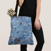 Tote Bag Feuilles Dans La Glace (Bleu) (De près)