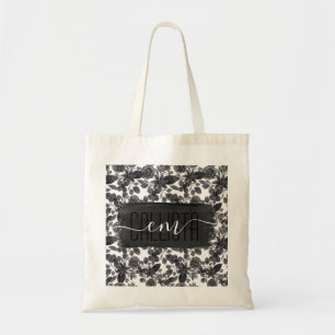 Tote Bag Feuilles d'aquarelle monochrome gris noir